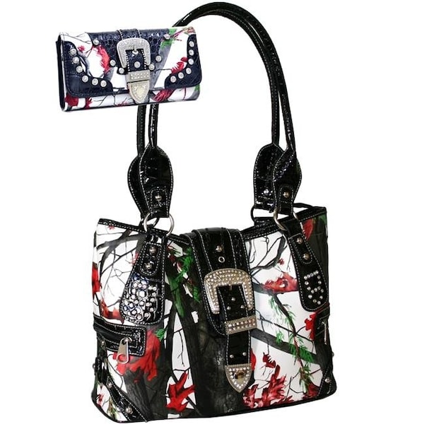Gold Rush Gold Rush BT925WB80SET-RD - MUL Western Rhinestone Buckle Accent Purse Wallet Set - Red & Multi Color BT925WB80SET-RD/MUL - main